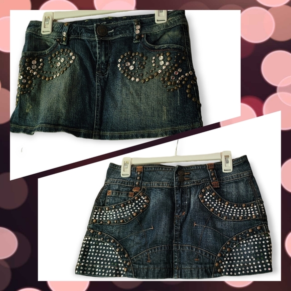 tell Dresses & Skirts - BUNDLE OF 2 TELL Jean Skirts with bling stones embellishments sz. M jr